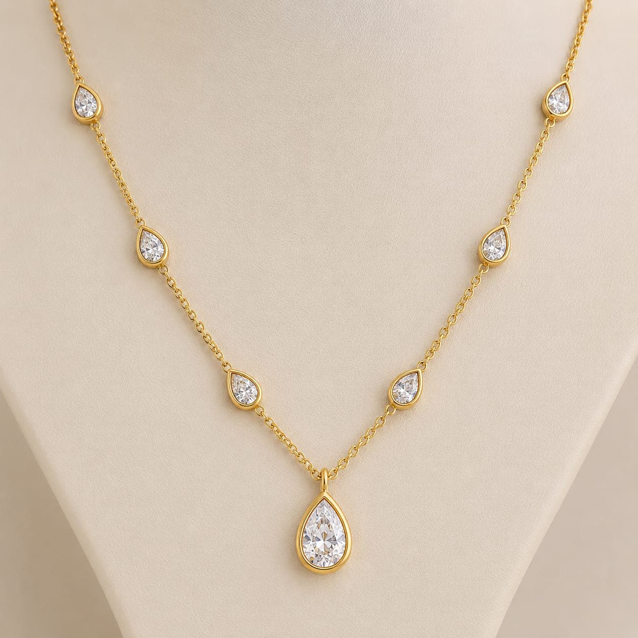 Pear Diamond Necklace — White Gold
