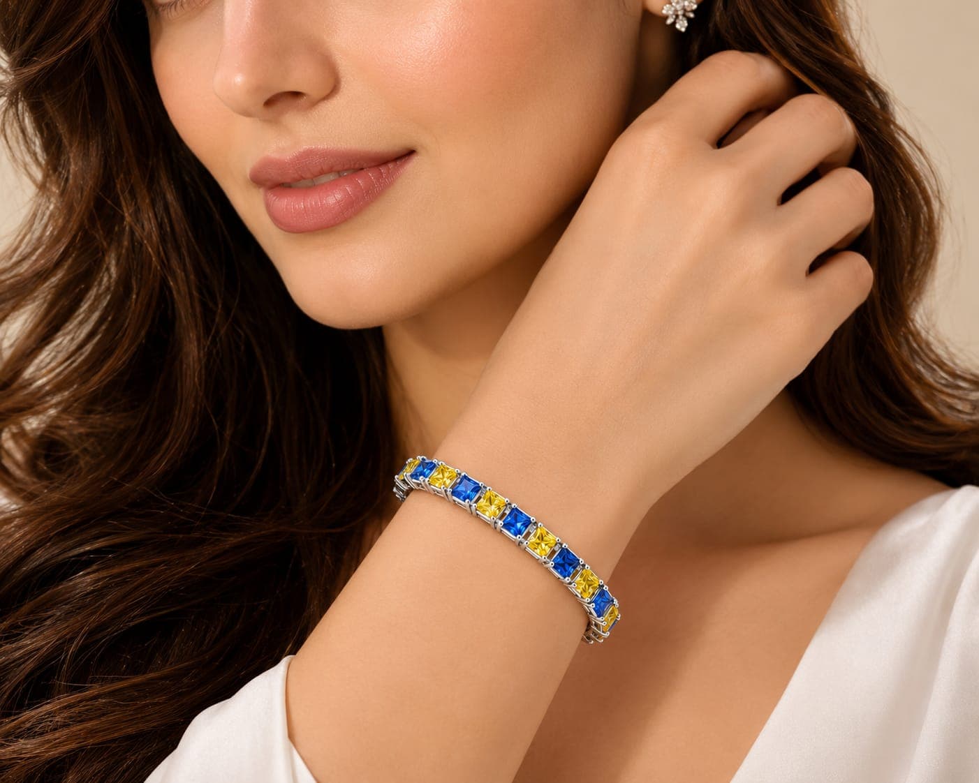 Princess-Cut Blue & Yellow Lab-Grown Diamond Bracelet