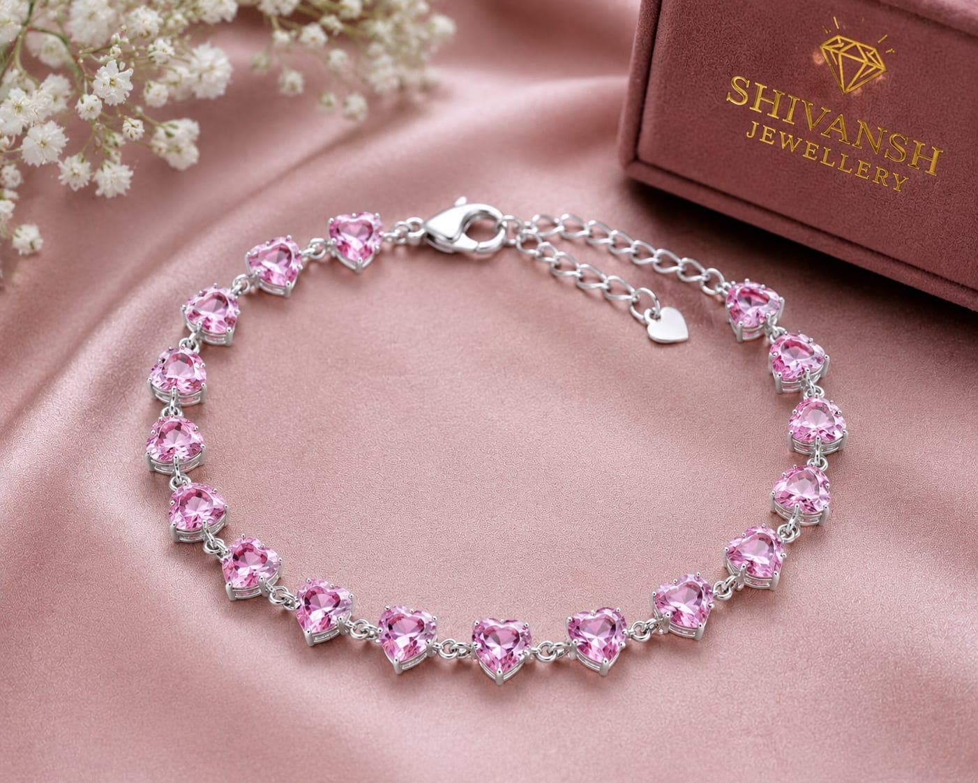 Pink Heart-Cut Lab-Grown Diamond Bracelet