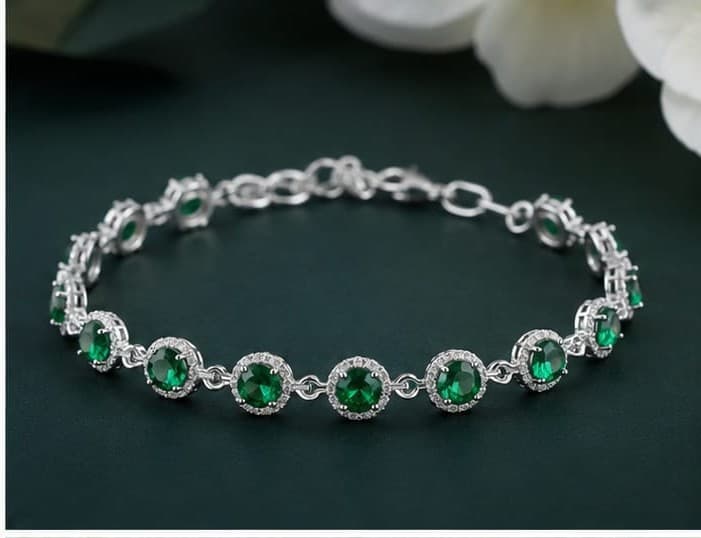 Green Round-Cut Lab-Grown Diamond Bracelet