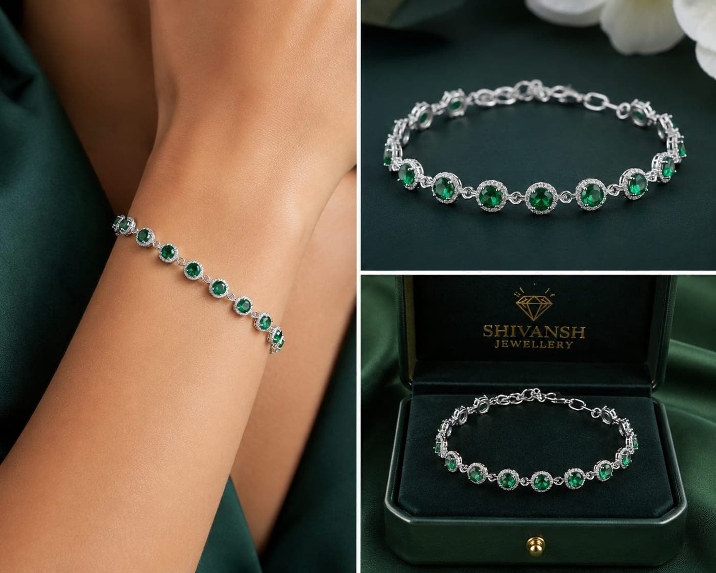 Green Round-Cut Lab-Grown Diamond Bracelet
