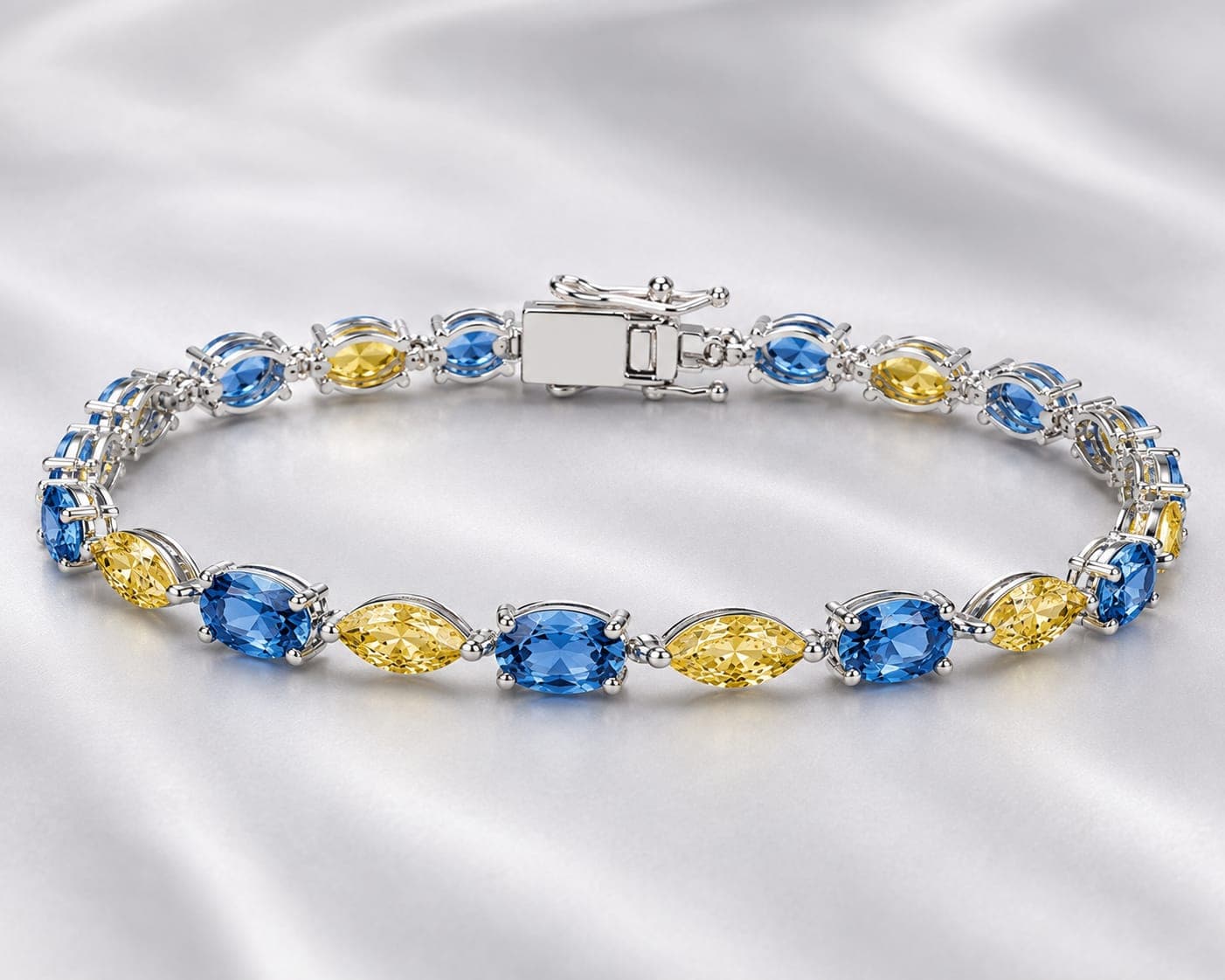 Blue Oval & Yellow Marquise Lab-Grown Diamond Bracelet