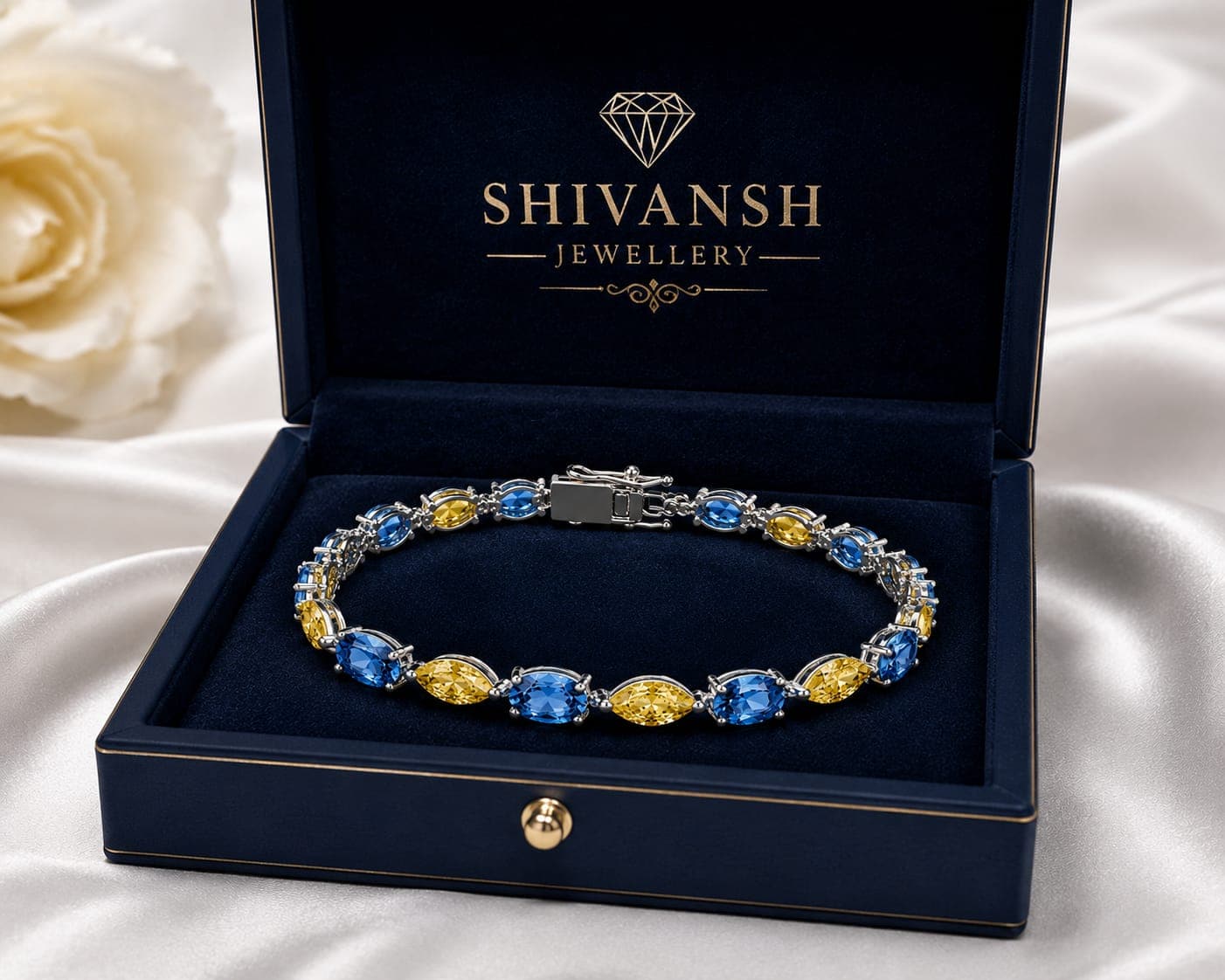 Blue Oval & Yellow Marquise Lab-Grown Diamond Bracelet