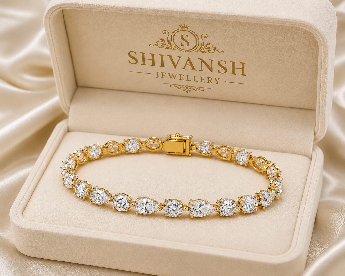 White Pear & Round Lab-Grown Diamond Bracelet
