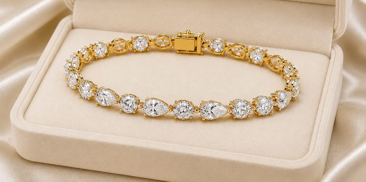 White Pear & Round Lab-Grown Diamond Bracelet — White Gold