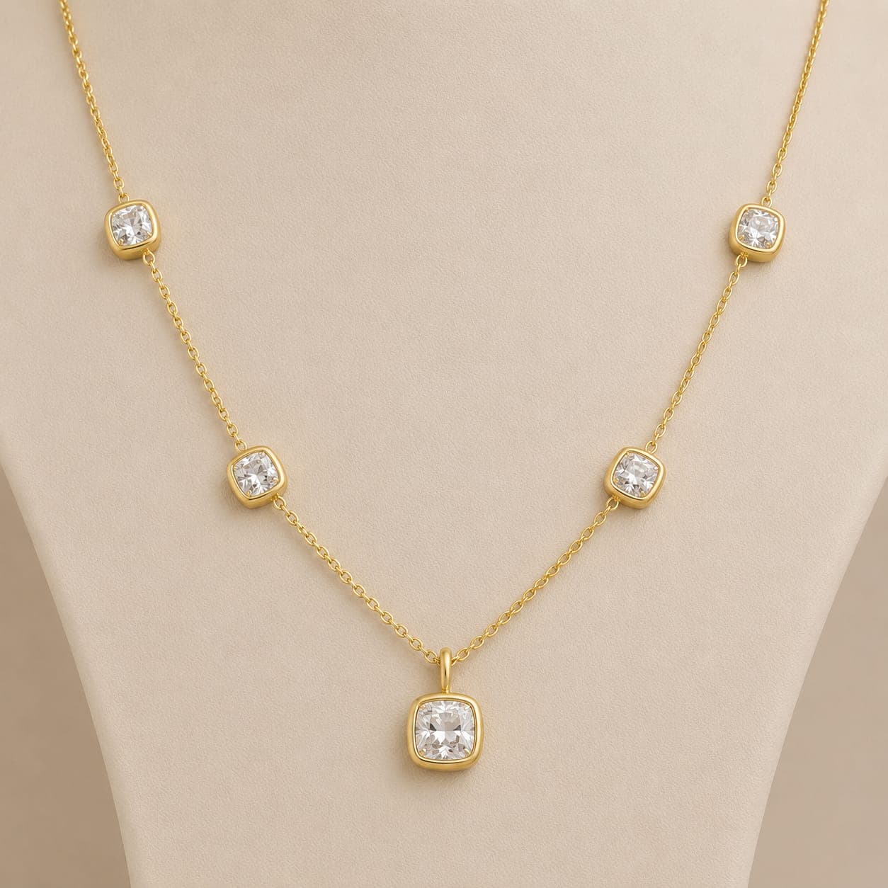 Cushion-Cut White Lab-Grown Diamond Chain — Rose Gold