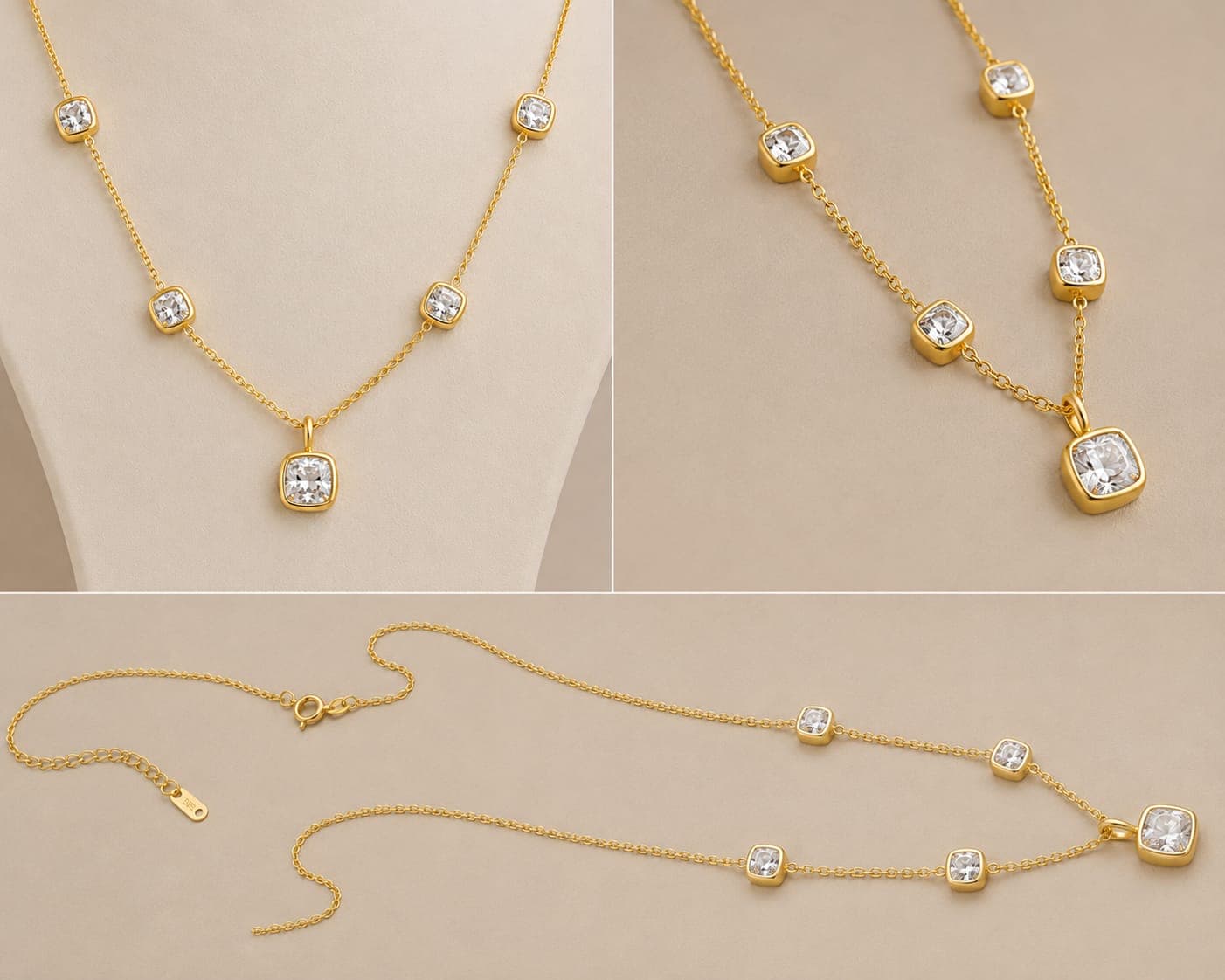 Cushion-Cut White Lab-Grown Diamond Chain