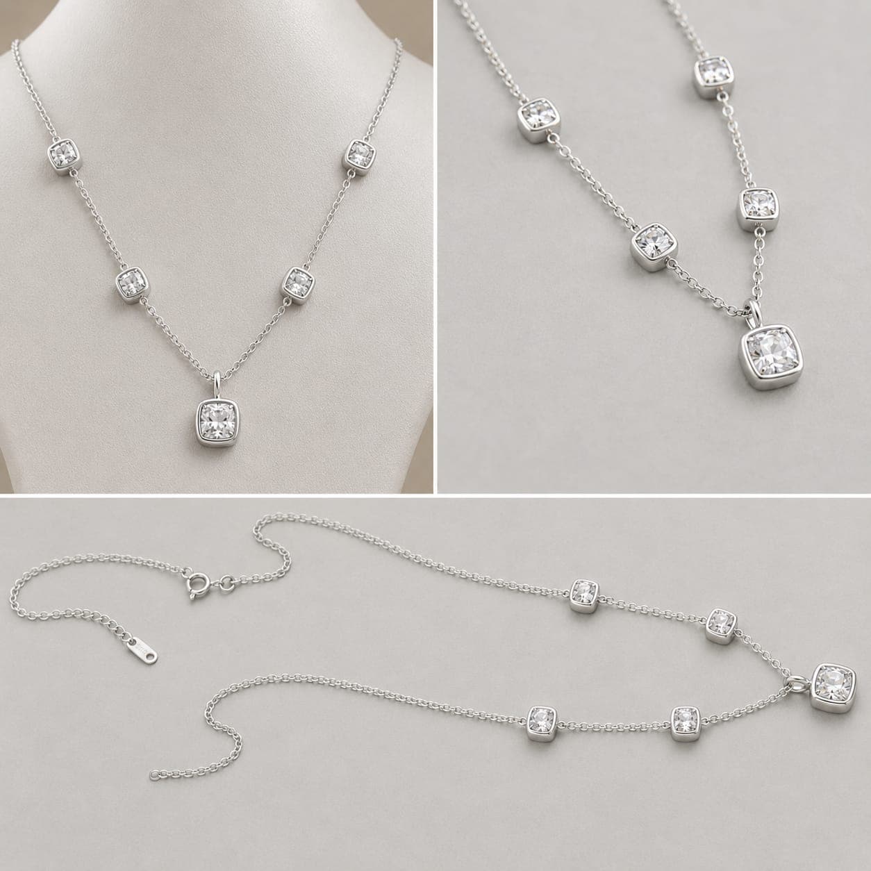Cushion-Cut White Lab-Grown Diamond Chain