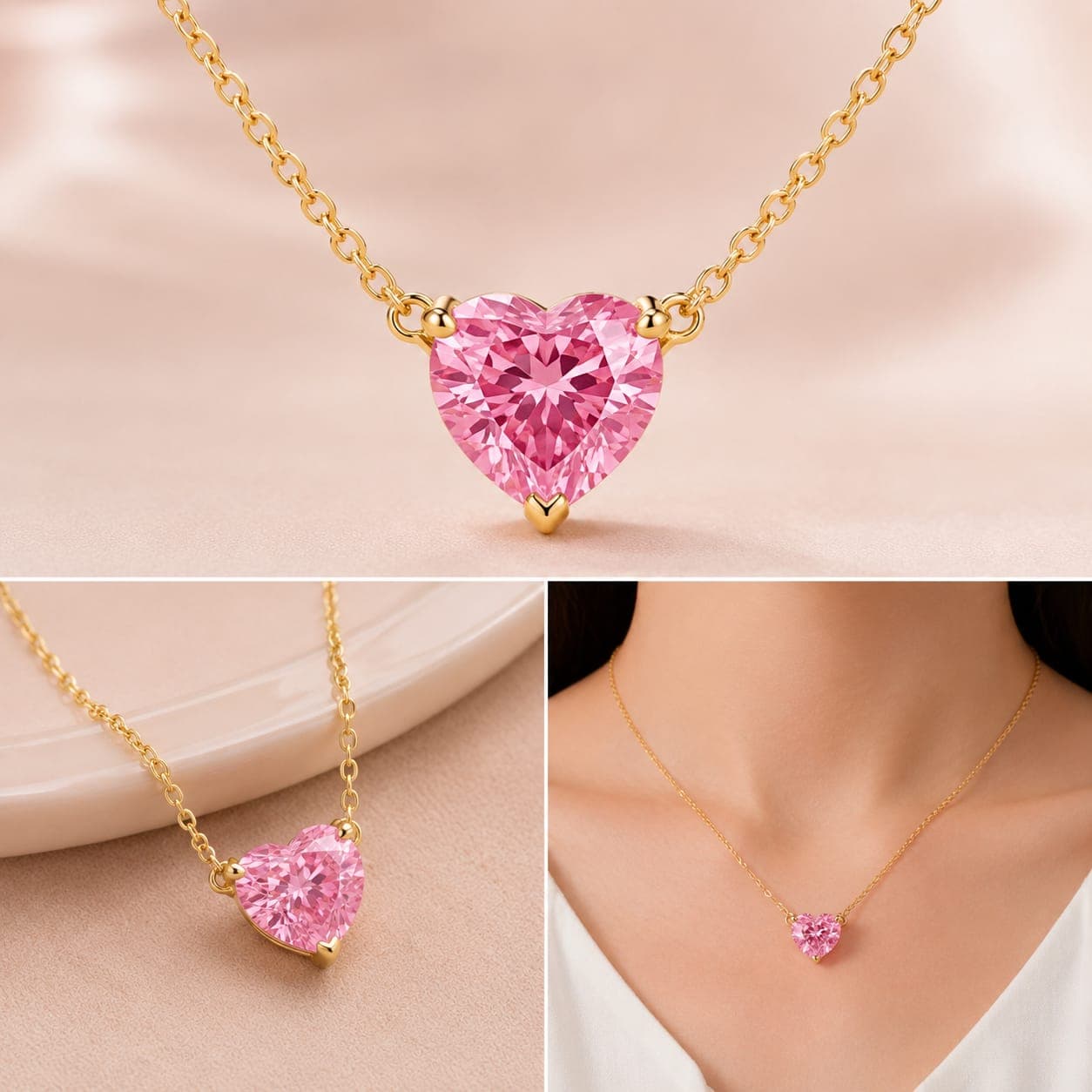 Pink Heart-Cut Lab-Grown Diamond Chain — White Gold
