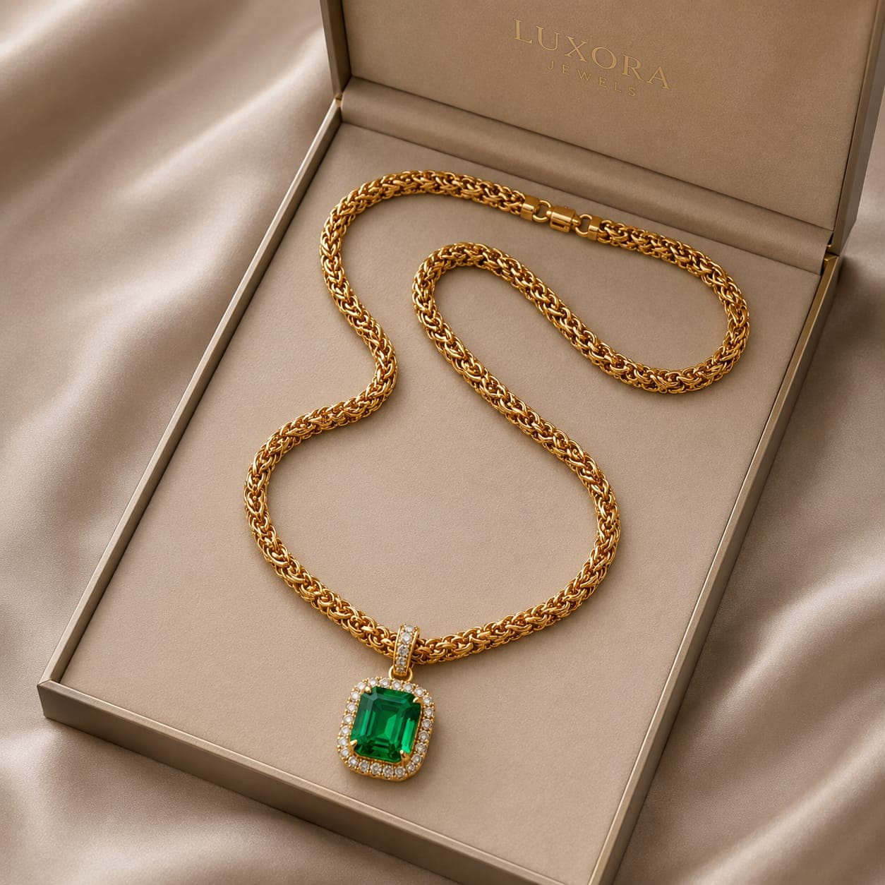 Green Emerald-Cut Lab-Grown Diamond Chain