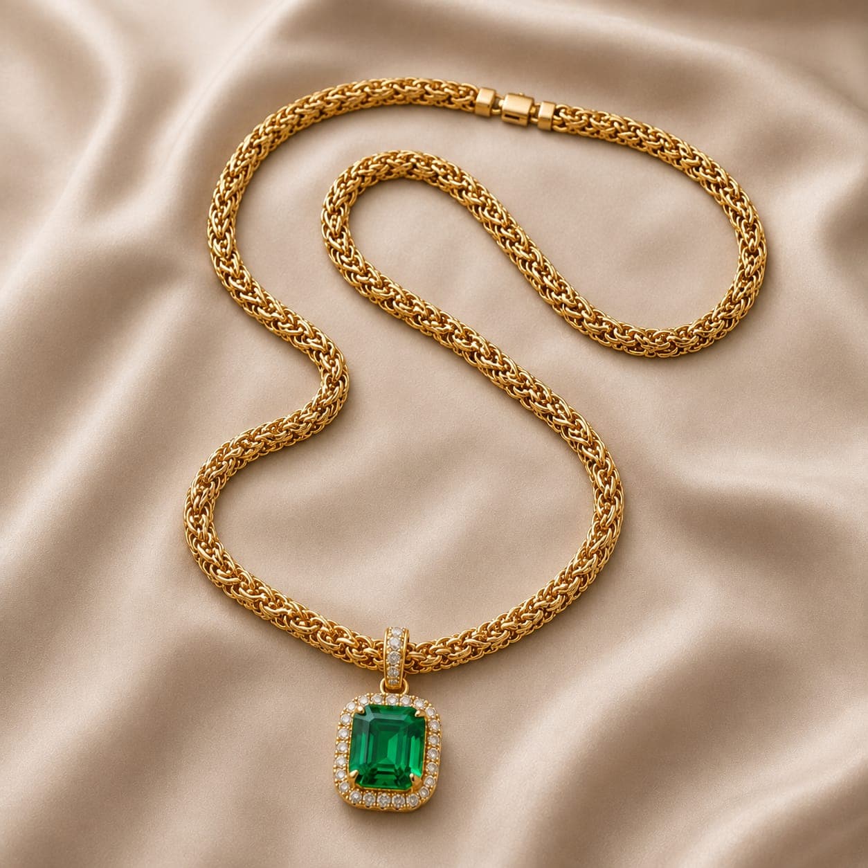 Green Emerald-Cut Lab-Grown Diamond Chain — White Gold