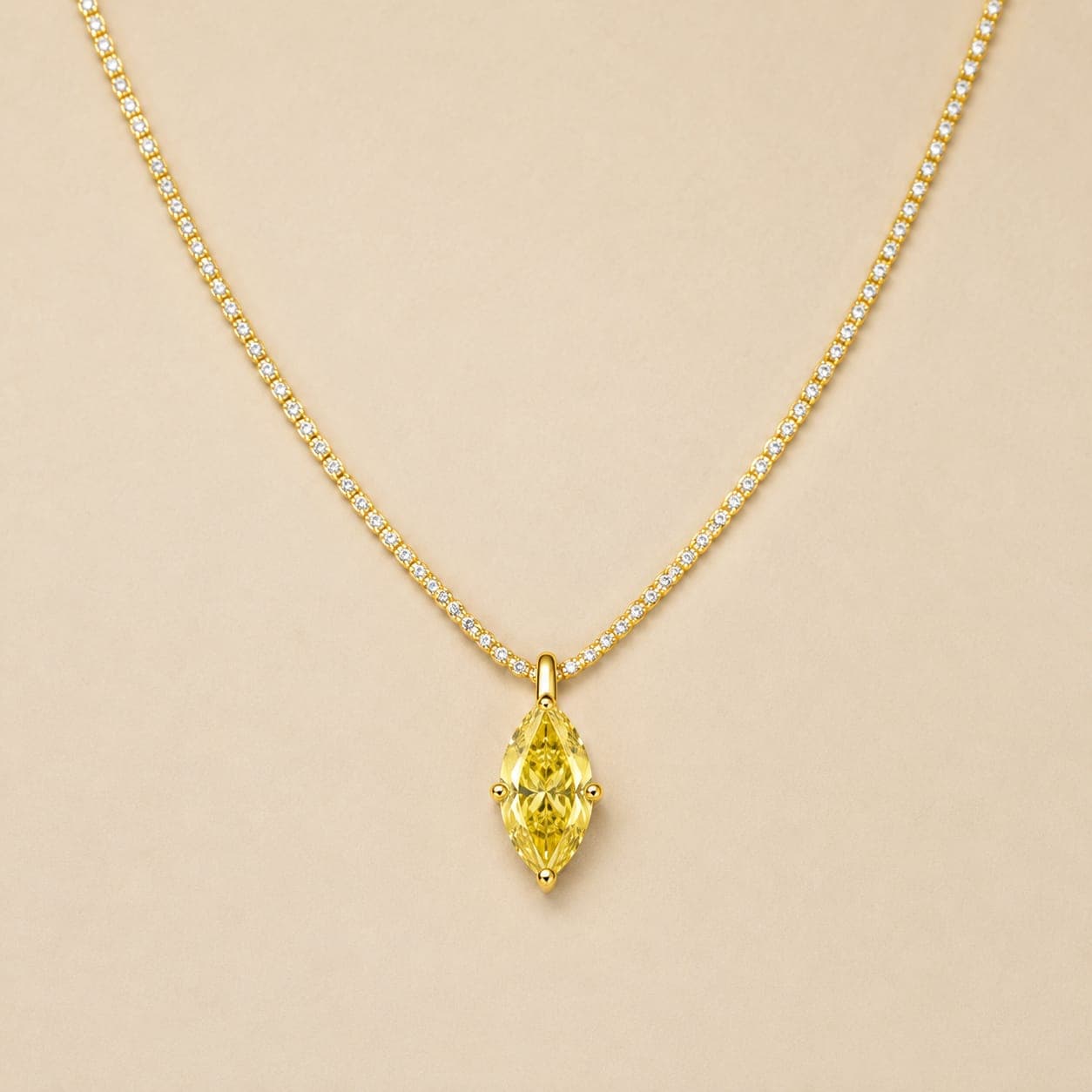 Marquise-Cut Yellow Lab-Grown Diamond Chain — White Gold