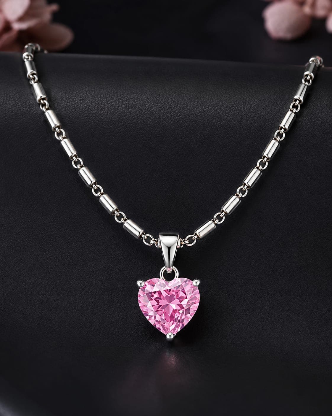 Pink Heart-Cut Lab-Grown Diamond Chain