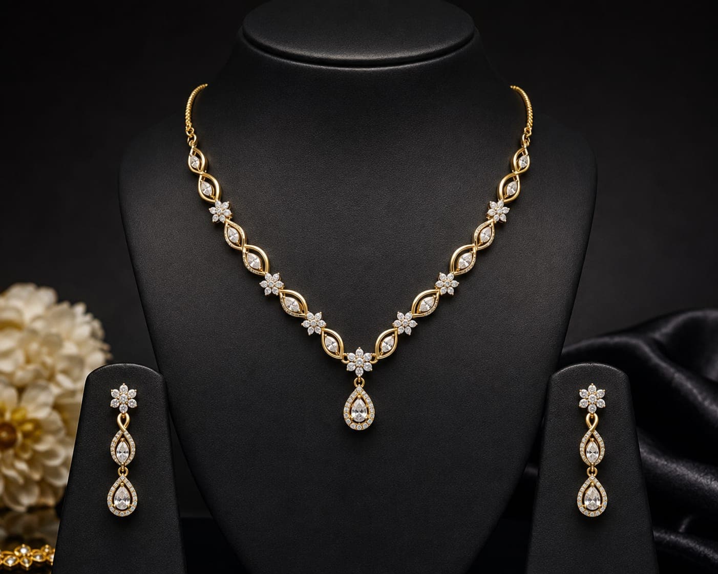 Luxury Marquise Diamond Pendant Necklace with Matching Earrings