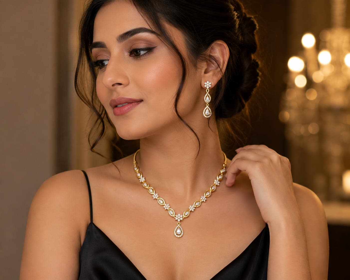 Luxury Marquise Diamond Pendant Necklace with Matching Earrings