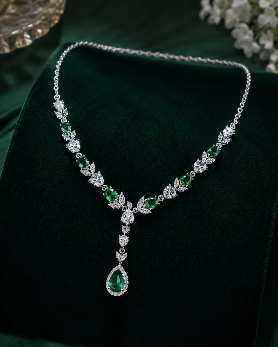 Emerald Green Pear & Marquise Lab-Grown Diamond Necklace