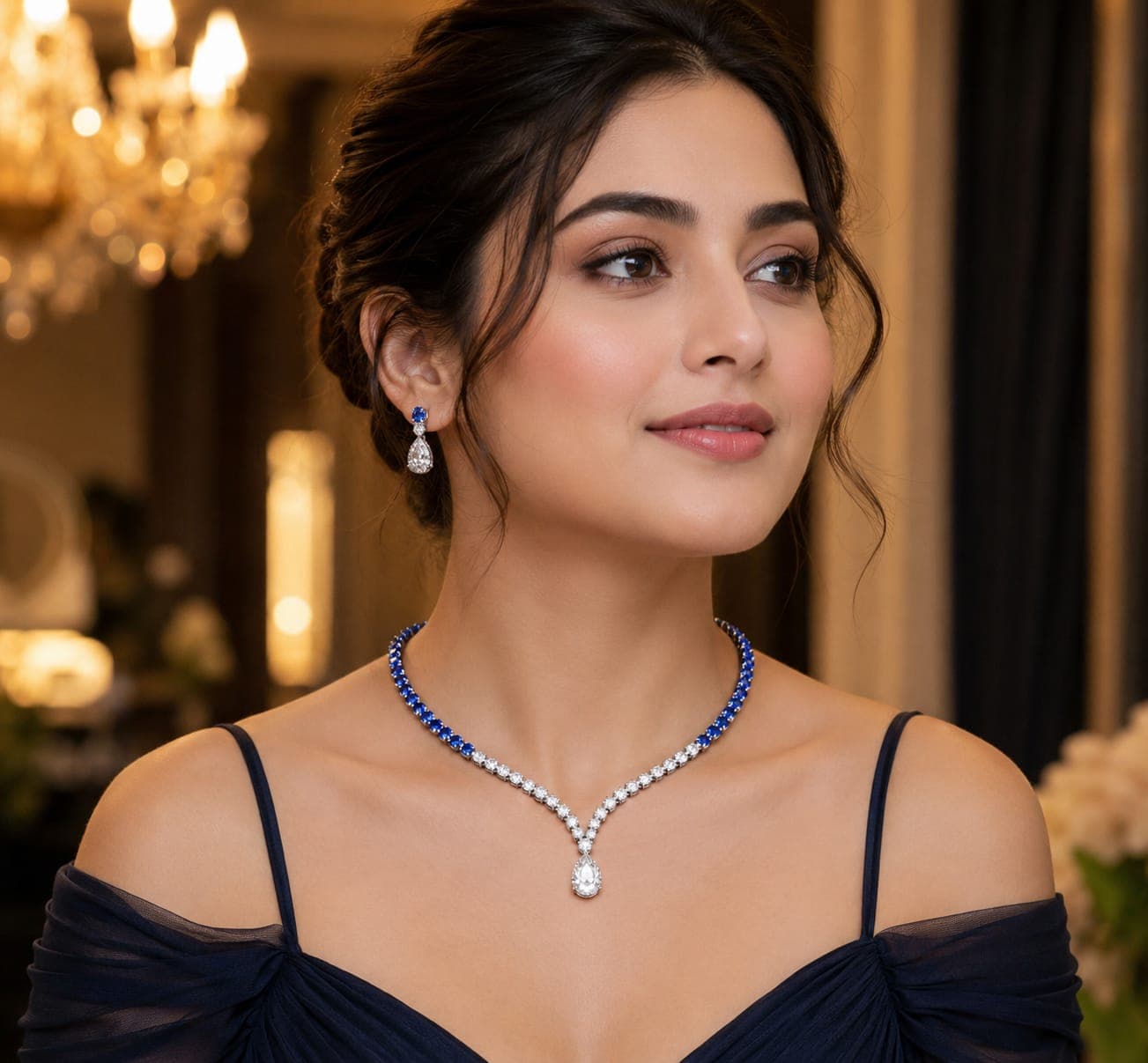 Luxury Blue & White Lab-Grown Diamond Statement Necklace