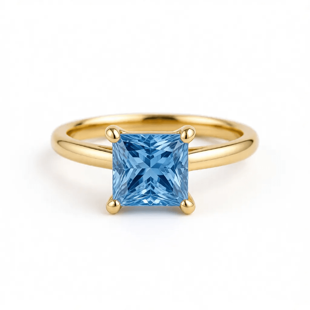 Blue Princess Cut Lab-Grown Diamond Ring