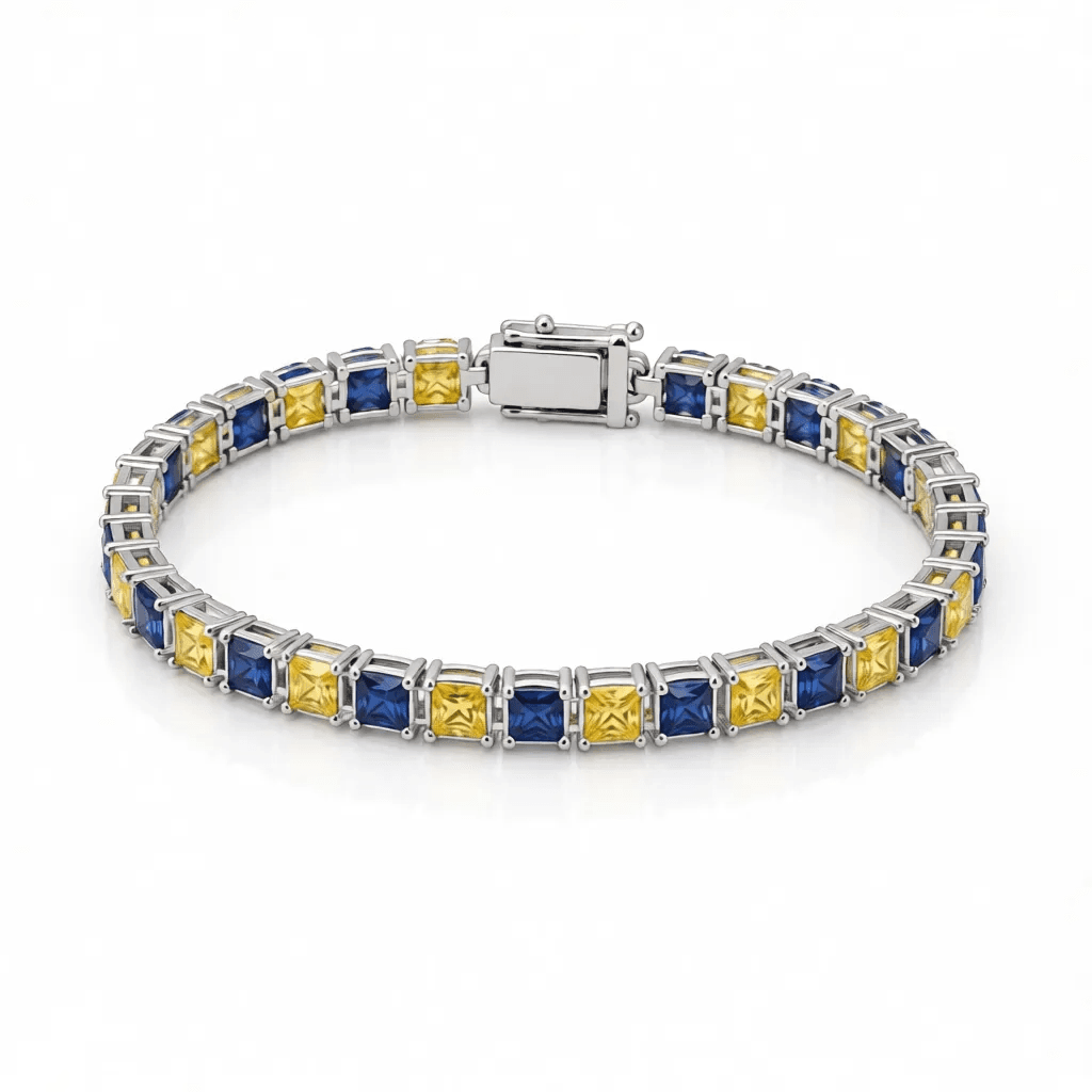 Princess-Cut Blue & Yellow Lab-Grown Diamond Bracelet