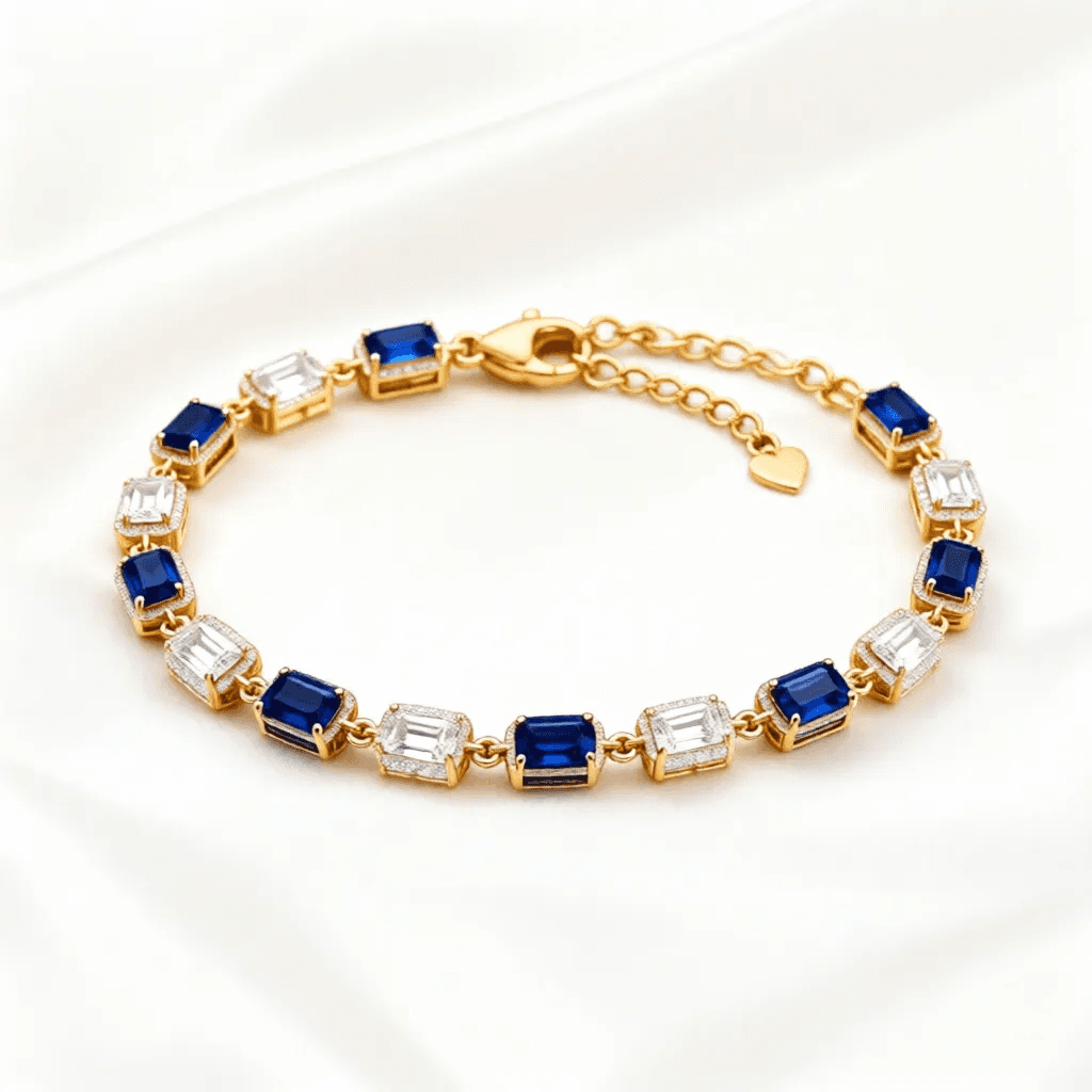 Emerald Blue & White Lab-Grown Diamond Bracelet