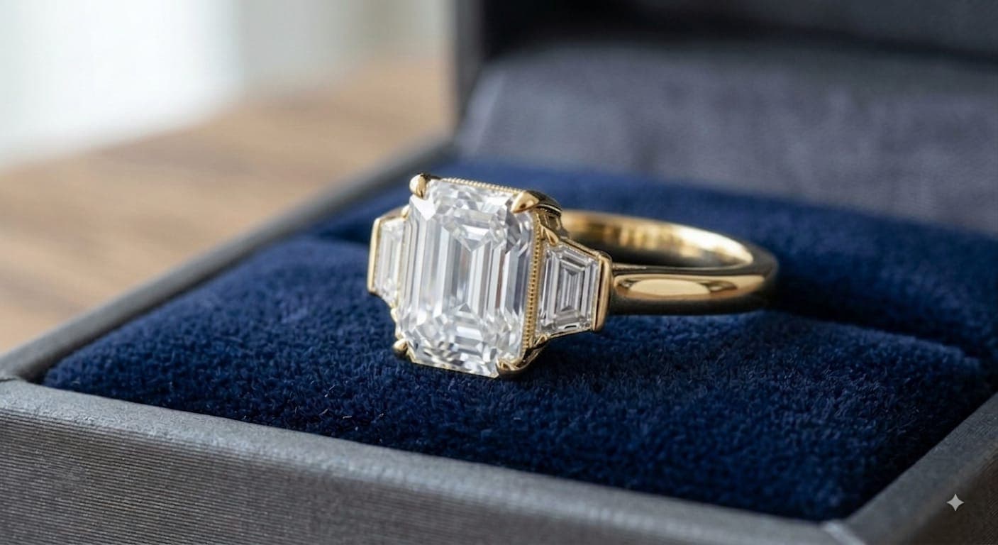 Emerald-Cut White Lab-Grown Diamond Ring