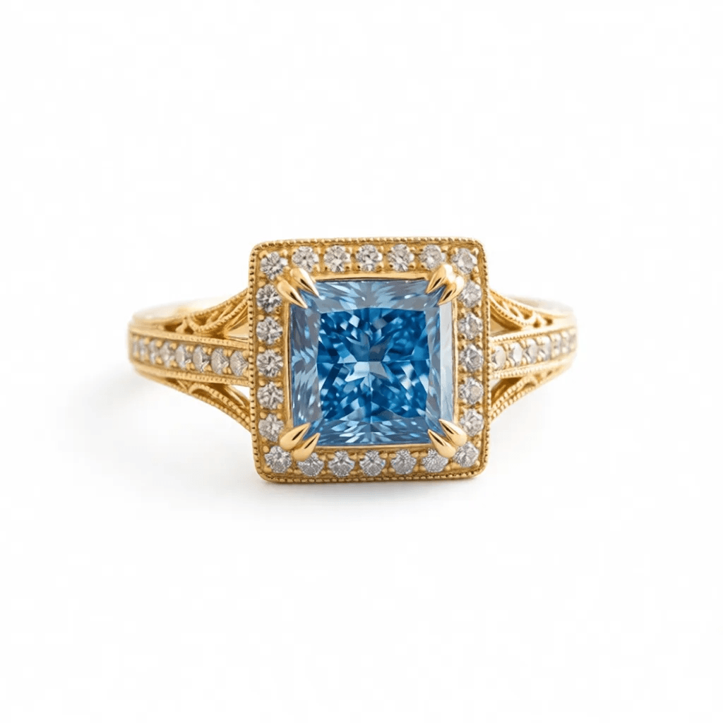 Blue Cushion Lab-Grown Diamond Ring