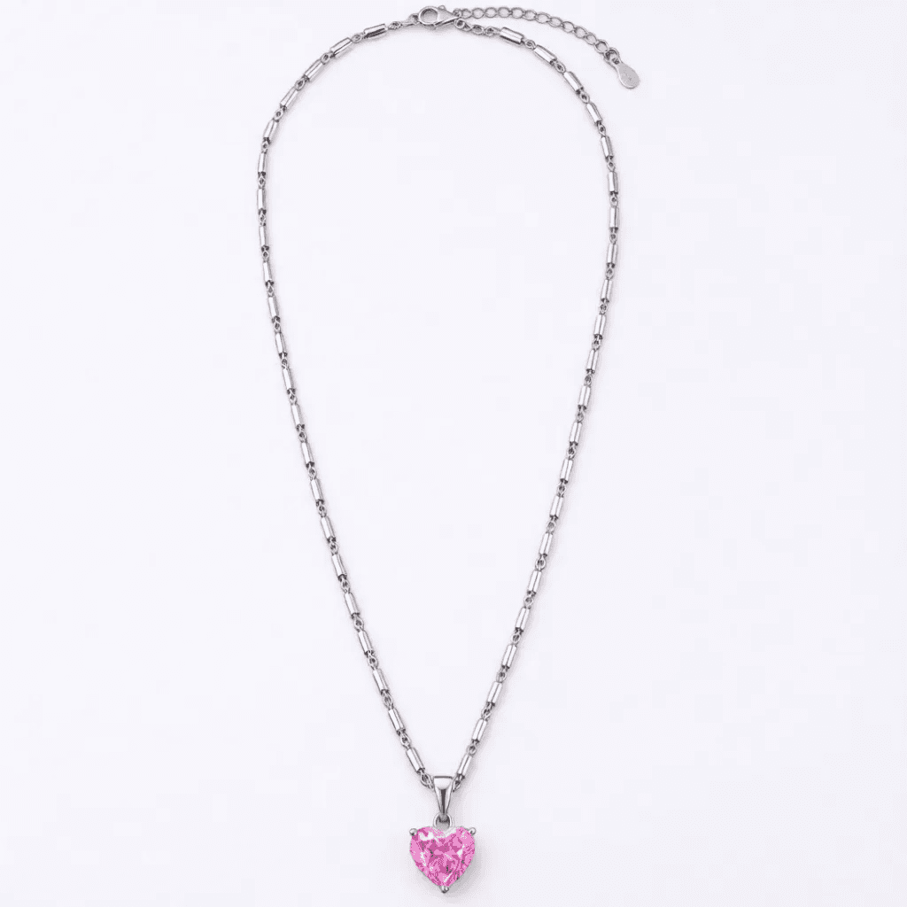 Pink Heart-Cut Lab-Grown Diamond Chain