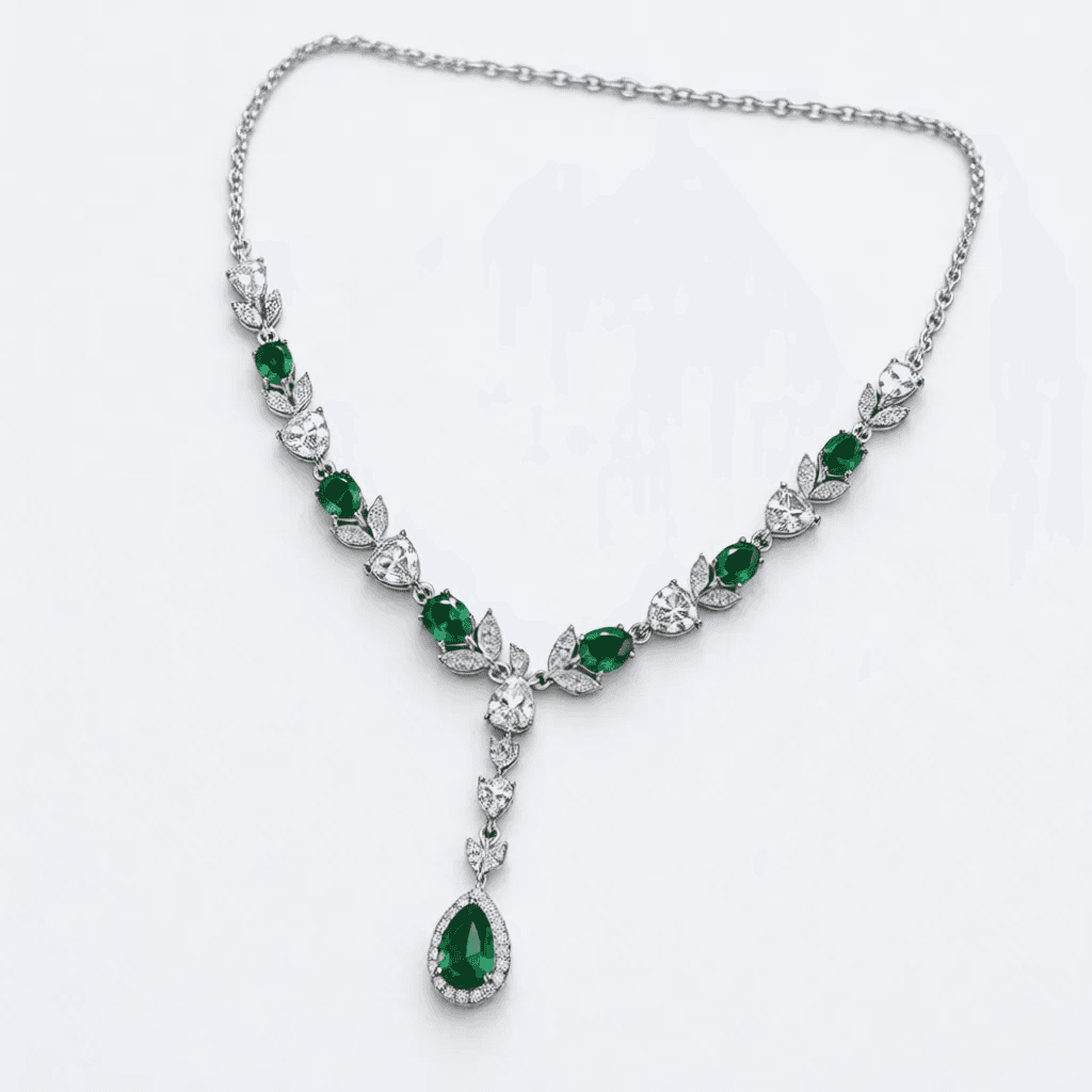 Emerald Green Pear & Marquise Lab-Grown Diamond Necklace
