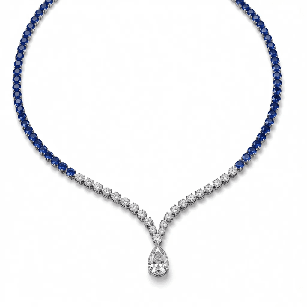 Luxury Blue & White Lab-Grown Diamond Statement Necklace